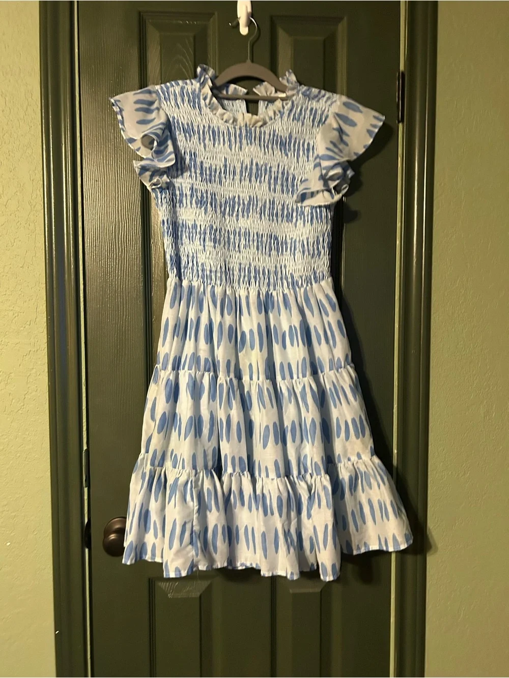 Girls' Light Blue Smocked Tiered Flutter-Sleeve Dress